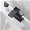 XJTNLB Miscelatore Lavabo Bagno Nero Cascata Rubinetti Bagno con Display della Temperatura Miscelatore Monocomando