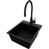 PRIMAGRAN Lavandino da Cucina Tutto Nero 38x44cm, Lavello in Granito a 1 vasca + Rubinetto 40x38cm + Set di accessori, Lavabo da Cucina Incasso al Mobile 40cm - Riga Easy S028