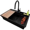 PRIMAGRAN Lavandino da Cucina Tutto Nero 78x53cm, Lavello in Granito a 1 vasca + Rubinetto 40x20cm + Set di accessori, Lavabo da Cucina Incasso al Mobile 80cm - Oslo Pocket S355