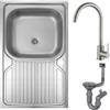 DomoDomo - Lavello da cucina in acciaio inox 78x43 cm - Lavello da incasso in acciaio inox 2 vasche - Set lavello con rubinetto - Sifone da cucina con attacco per elettrodomestici