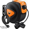 MASKO® Avvolgicavo automatico Cavo di prolunga con collegamento a 3 vie Ruotabile di 180° Cavo da 1,5 m Staffa a muro Avvolgicavo da officina Avvolgitore di corrente automatico Incl. guanti - 15 m