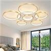 Lfoute Plafoniera Moderna LED Rotonda Plafoniera Da Soggiorno Con Telecomando Dimmerabile Lampada A Sospensione 7 Anelli Paralume Acrilico Lampadario Per Sala Da Pranzo Camera Da Letto Ufficio Sala,D'oro