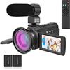 Andoer 4K/60FPS 48MP WiFi - Set di videocamera digitale 1 videocamera registratore + 1 microfono + 1 telecomando + 2 batterie + 1 obiettivo fotocamera + 1 maniglia con zoom 16 x 3 pollici touch screen
