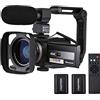 Andoer Videocamera digitale 4K 60FPS HD 48MP 16X Zoom Stabilizzatore LCD Touch Screen Rotary 3in Fotocamera Lenta con Obiettivo Grandangolare 0.39X Telecomando 2 batterie Microfono Presa Esterna