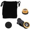 Veemoon Kit Obiettivi Fotocamera Telefono 3 in 1 Oro Plastica 2 Set | Clip, Borsa in Microfibra Inclusa, Fisheye Grandangolare Macro per Telefono e Tablet