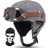 CNNGU Retro Moto Casco Mezzo, Vintage Motorcycle Casco, Certificazione DOT/ECE, Occhiali Da Sole Incorporati, Con Passamontagna Maschera, Materiale ABS, Fodera Traspirante, Con Occhiali