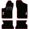 QUEMAR Kit Tappetini Auto per Fiat 600 1998-2010, Bordo Rosa, 2 Ricami | Kit Tappeti Moquette e Gomma su Misura / Set 2 Anteriori + 2 Posteriori / Ricami e Colori Personalizzati / Antiscivolo