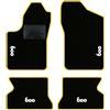 QUEMAR Kit Tappetini Auto per Fiat 600 1998-2010, Bordo Giallo, 4 Ricami