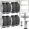 tectake® Scaffale per Pneumatici, Porta Pneumatici con Struttura in Acciaio Zincato, Organizer Garage con Ripiani Regolabili, Portagomme Auto da Garage con capacità Fino a 8 Pneumatici - Grigio