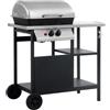 vidaXL Barbecue e Griglia a Gas con 3 Ripiani con Tavolino Autoportante Mobile con Ruote Ganci e Maniglie Cucina per Esterni Nero e Argento