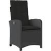 vidaXL Sedia Reclinabile da Giardino con Cuscini Nera in Polyrattan