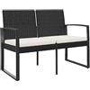 vidaXL Panca da Giardino a 2 Posti con Cuscini in Rattan PP Nero