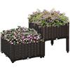 Outsunny Set 2 Pezzi Fioriere da Esterno Autoirriganti Rialzate Letto da Giardino Rialzato per Fiori Effetto Rattan in PP, Marrone