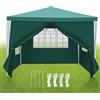 Sonnewelt Gazebo da giardino, 3 x 3 m, impermeabile, in PE di alta qualità, resistente ai raggi UV, 100 g/m², con 4 parti laterali, colore: verde