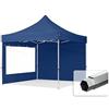 TOOLPORT 3x3m Gazebo Pieghevole PES 800 con Laterali (finestre panoramiche), Professional 40mm Alluminio, Blu Scuro