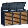 Metzler box pattumiere design antracite & effetto legno 3x240L, acciaio verniciato a polvere, robusto e chiudibile