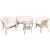 fantasie d oriente Salotto Vimini Rattan Bianco 2 POLTRONE 1 Divano 1 Tavolo CASA E Giardino Completo di Cuscini con Laccetti Non in Kit di Montaggio spedito su bancale