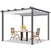 TOOLPORT PRIMEYARD Pergola 3x3 m gazebo da giardino con tetto scorrevole grigio - struttura in acciaio