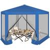 WOLTU Gazebo da Esterni, Pergolato da Giardino, Gazebo Pieghevole e Impermeabile, con Pareti Laterali a Zanzariera, Esagonale, per Campeggio, Feste, 3,8x3,3m, Blu