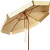 GYMAX Ombrellone da Giardino 3x3 M, 8 Stecche in Legno Massello, Ombrellone Inclinabile con Copertura Impermeabile e Resistente al Sole, per Terrazzo Patio (Beige)