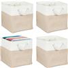 Relaxdays Cesti Portaoggetti in Tessuto Lino, 28x28x28 cm, Scatola da Scaffale a Cubo, Manici in Corda, Bianco Beige
