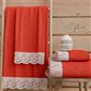 PETTI Artigiani Italiani - Asciugamani Bagno in 100% Spugna di Cotone, Set Asciugamani 1+1, 2 Pezzi 1 Asciugamano Viso e 1 Asciugamano Mani, Rosso