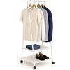 Relaxdays Appendiabiti con Rotelle, HxLxP: 160x55x42 cm, Metallo e Tessuto, Stand con Ripiani Porta Scarpe, Bianco
