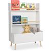 Relaxdays Scaffale per Bambini Relaxdays per Libri, 2 Ripiani, Ampio vano, H x L x P: 94 x 68 x 32 cm, Bianco/Naturale