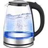 Leyf Bollitore in vetro 1,8 l - 1500 W, senza BPA, base girevole a 360°, illuminazione a LED, spegnimento automatico, protezione da surriscaldamento, riscaldamento rapido, design antigoccia, elegante