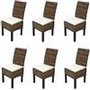 Mendler Set 6X sedie Intreccio di banano Eleganti Soggiorno Sala Pranzo M69 Bali Gambe -Scure con Cuscini