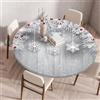 Treer Stile Natalizio Tovaglia Rotondo Antimacchia, Mollettone Tavolo Rotondo con Bordo Eelastico, Lavabile Copritavolo Antiscivolo Tovaglia Tonda per Picnic Cucina Casa (100cm,Argento)