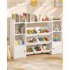 Amveya Libreria Montessoriana per Bambini, Libreria Bambini con 8 Contenitori Rimovibili e 2 Armadietti, Scaffale Portagiochi Bambini per Cameretta e Sale Giochi, Bianco, 139 x 30 x 94,5 cm