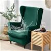 Hiseng 2 Pezzi Copripoltrona con Orecchie Elasticizzato, Impermeabile Copripoltrona 1 Posto con Fodera per Cuscino Rimovibile e Lavabile per Soggiorno Camera da Letto (Verde)