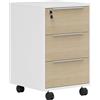 HOMCOM Schedario da Ufficio con 3 Cassetti, 4 Ruote, Cassettiera Ufficio con Serratura e 2 Chiavi per Lettera/Formato A4, Armadietto Verticale per Studio, 40x40x63.5 cm, Bianco e Rovere