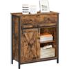 VASAGLE LSC100B01 - Armadietto da pavimento autoportante con 1 cassetto e porta scorrevole del fienile, industriale, rustico marrone e nero