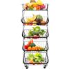 JUUTALK Scaffale da cucina a 5 ripiani, con ruote, cestino per frutta e verdura, cesti impilabili in filo metallico con ruote, cestino per prodotti per scaffale da cucina, carrello per dispensa,