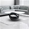 Indomita Tavolino da Salotto con Piano in Vetro Ovale e Struttura Nero Lucido 115x65x40 Miranda