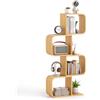 RELAX4LIFE Scaffale Libreria in Bambù, Scaffale Espositore per Decorazioni con 4 Cubi, Libreria Artistica a Forma di S per Ufficio, Studio e Soggiorno, 61 x 23 x 133,5 cm (4 Livelli)