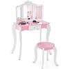 RELAX4LIFE Toeletta Trucco per Bambina, Specchiera Trucco con Sgabello, Toeletta in Legno, Specchio Rimovibile Triplo, per Bambini 3 4 5 6 Anni