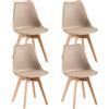 EGGREE Set di 4 Sedie Sala da Pranzo Sedie da Cucina con Gambe in Legno Sedie Ufficio Imbottita in Pelle PU Moderne Design, Kaki Chiaro