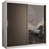 ABIKSMEBLE Armadio Ramiro 2 180 Con Ante Scorrevoli, Asta, Ripiano e Specchio per Camera da Letto (Bianco Opaco + Nero Opaco)
