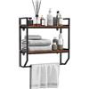 LIFEZEAL Scaffale da parete per riporre il bagno, in legno e metallo, con 2 livelli, carico di 20 kg, porta asciugamani WC, organizer per soggiorno, cucina, marrone rustico