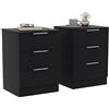 Vida Designs Trega - Set di 2 comodini a 3 cassetti, colore: nero, compatti e salvaspazio, 50 x 39 x 28 cm (altezza x larghezza x profondità), in legno ingegnerizzato, cassetti scorrevoli, maniglie