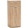 milani home - comodino armadietto 1 anta e 1 cassetto 45 x 38 x 103 cm, marrone chiaro, truciolare bilaminato