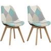 Totò Piccinni Sedia FUTURA con cuscino imbottito e gambe in LEGNO di faggio dal desing scandinavo (2, Tessuto Patchwork Sky)