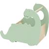 Joyz Scatola Portagiochi in Legno Dino 57x31,5x49 cm Beige-Verde Scaffale per Bambini con 4 Rotelle Libreria per Cameretta Girello con Portaoggetti Scatola Portaoggetti per Carrozzina