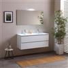 Kiamami Valentina - Mobile Bagno 120 Cm Con 2 Cassetti Bianco Effetto Legno Doppio Lavabo Luce A Led | Berlin