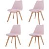Bricozone Set di 4 Sedie per Sala da Pranzo Ufficio Soggiorno con Gambe in Legno di Faggio Massello Stile Nordico Scandinavo Seduta Imbottita in Ecopelle Rosa