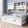 Huayz Divano letto in legno, letto singolo con 2 cassetti e ripiano multipiano, 4 porte, per bambini e ragazze, letto per ragazzi, telaio letto, senza materasso