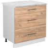 Vicco Mobiletto base per cucina Fame-Line, Rovere dorato, 80 cm con 3 cassetti, PL Marmo, per la combinazione con altri moduli della serie Fame-Line